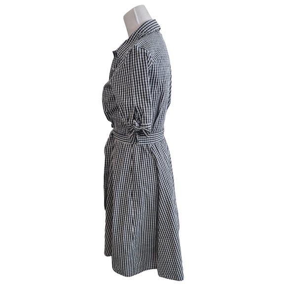 Calvin Klein Gingham Shirtdress Size 2 Black White Check Button Down Midi Dress - Picture 7 of 13